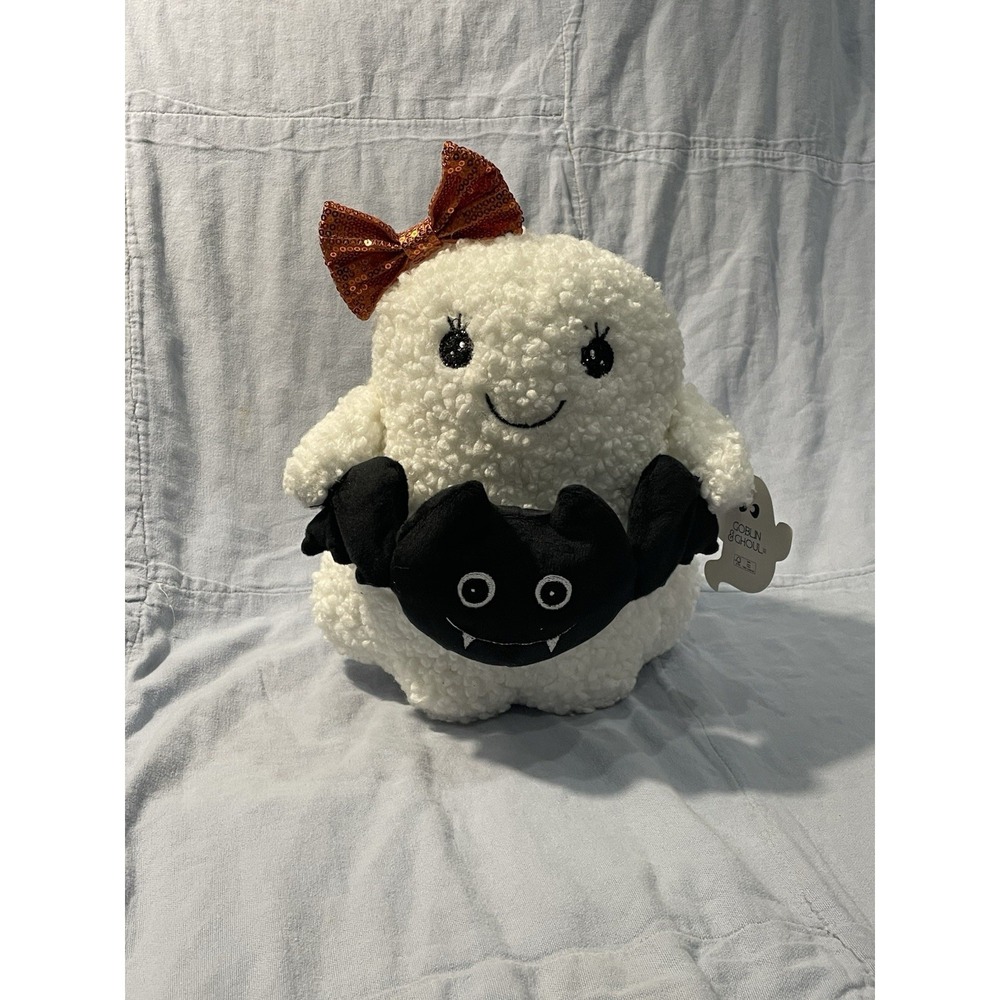 NEW‎ Goblin & Ghoul Weighted Girl Ghost Shaped Bat Bow Fuzzy Halloween 9 x 12"